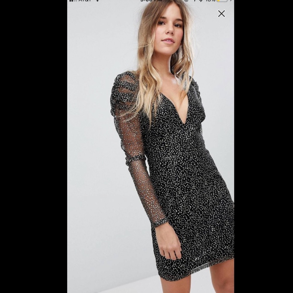 ASOS Boo Hoo Mesh and Sparkle plunge dress